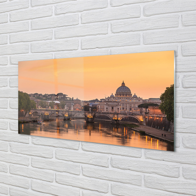 Quadro in vetro Roma tramonto ponti fiume edifici