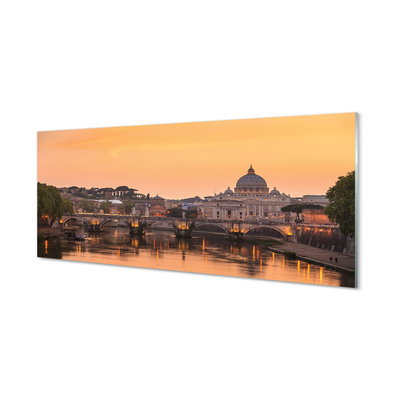 Quadro in vetro Roma tramonto ponti fiume edifici