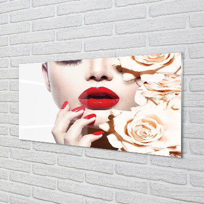 Quadro in vetro Rose donna labbra rosse