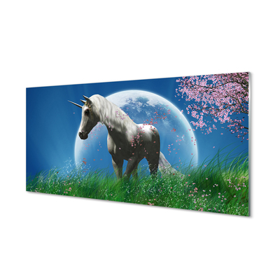 Quadro su vetro Campo unicorno luna