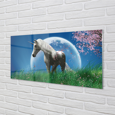 Quadro su vetro Campo unicorno luna