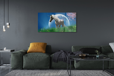 Quadro su vetro Campo unicorno luna