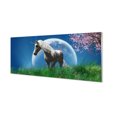 Quadro su vetro Campo unicorno luna