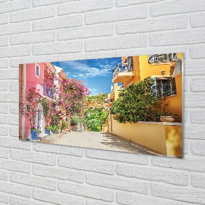 Quadro in vetro Grecia fiori edifici top