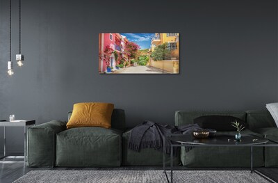 Quadro in vetro Grecia fiori edifici top