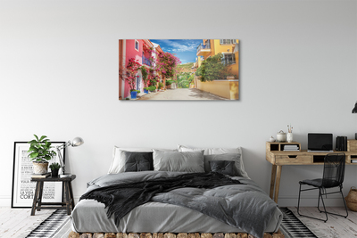 Quadro in vetro Grecia fiori edifici top