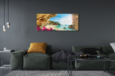 Quadro in vetro Grecia costa scogliere fiori