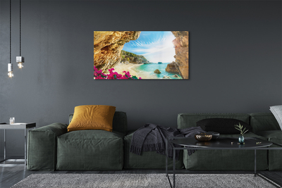 Quadro in vetro Grecia costa scogliere fiori