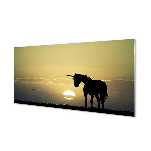 Quadro in vetro Campo unicorno al tramonto