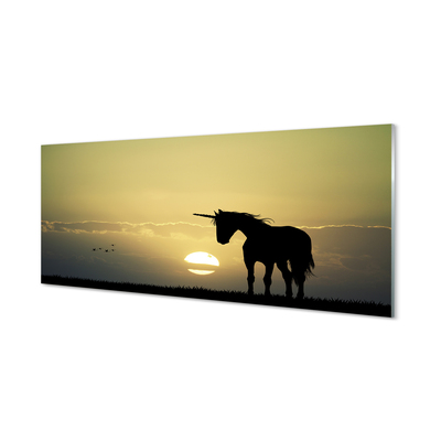 Quadro in vetro Campo unicorno al tramonto