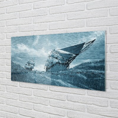 Quadro in vetro Nave tempesta cielo mare