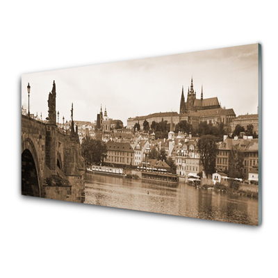 Quadro su vetro Paesaggio del ponte di Praga