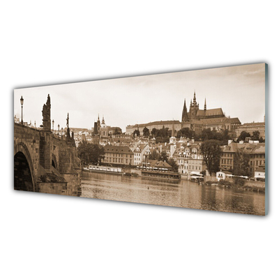 Quadro su vetro Paesaggio del ponte di Praga