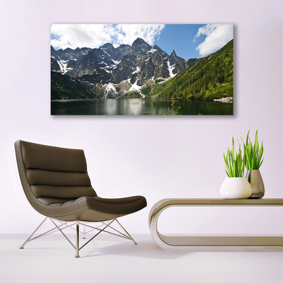 Quadro di vetro Paesaggio forestale del lago di montagna