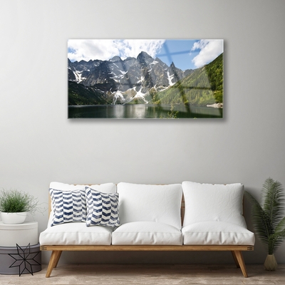 Quadro di vetro Paesaggio forestale del lago di montagna