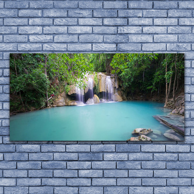 Quadro in vetro Cascata Foresta Lago Natura