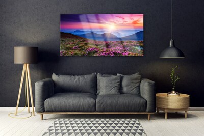 Quadro vetro Montagne Prato Fiori Paesaggio