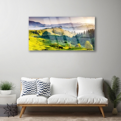 Quadro di vetro Montagna Campo Nebbia Natura