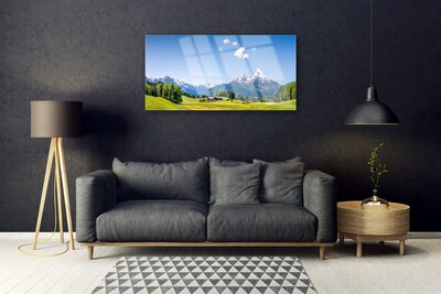 Quadro di vetro Campi Alberi Montagne Paesaggio