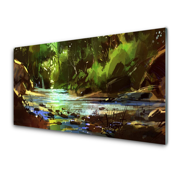 Quadro in vetro Lago Forestale Pietre Natura