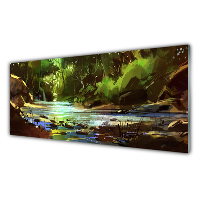 Quadro in vetro Lago Forestale Pietre Natura