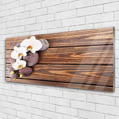 Quadro vetro Fiore di orchidea Legno