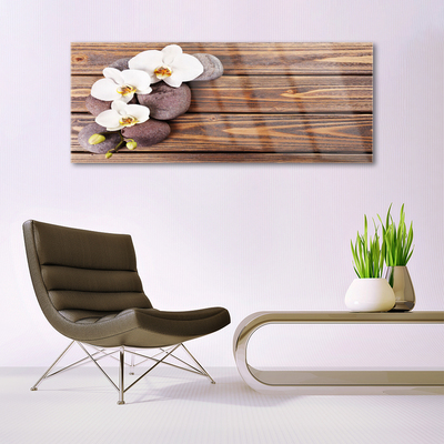 Quadro vetro Fiore di orchidea Legno