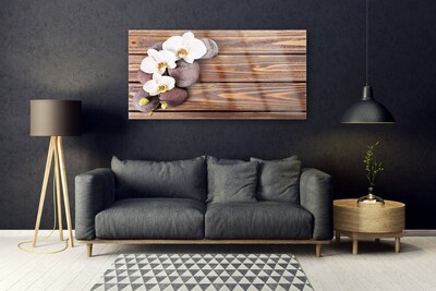 Quadro vetro Fiore di orchidea Legno