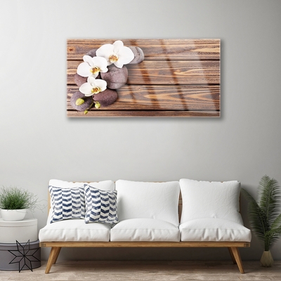 Quadro vetro Fiore di orchidea Legno