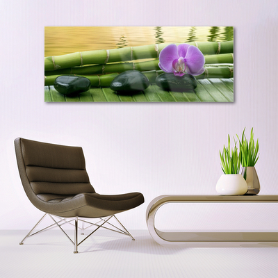 Quadro di vetro Pietre di fiori Bambù Natura