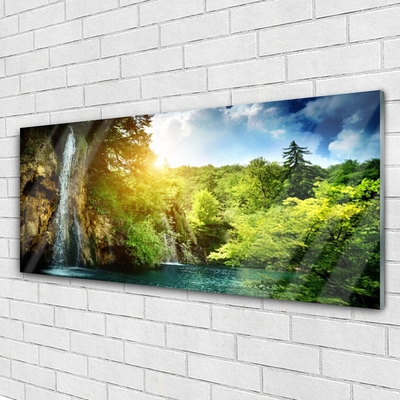 Quadro in vetro Cascata Alberi Paesaggio