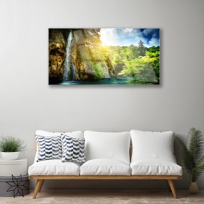 Quadro in vetro Cascata Alberi Paesaggio