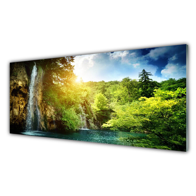 Quadro in vetro Cascata Alberi Paesaggio