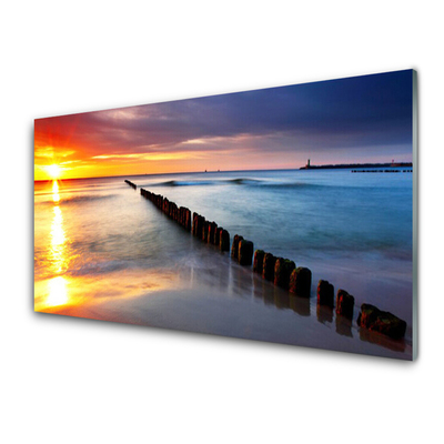 Quadro vetro Paesaggio del sole del mare