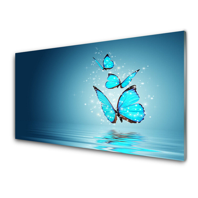 Quadro vetro Farfalle blu arte dell'acqua