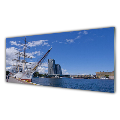 Quadro di vetro Barca Paesaggio della città di mare