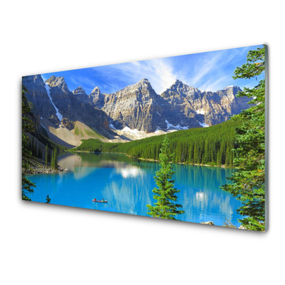 Quadro in vetro Paesaggio forestale del lago di montagna