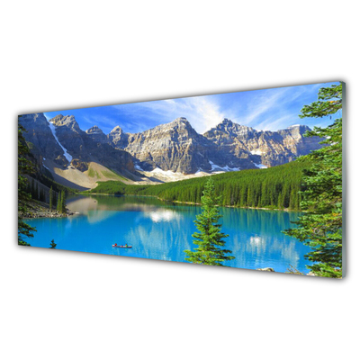 Quadro in vetro Paesaggio forestale del lago di montagna