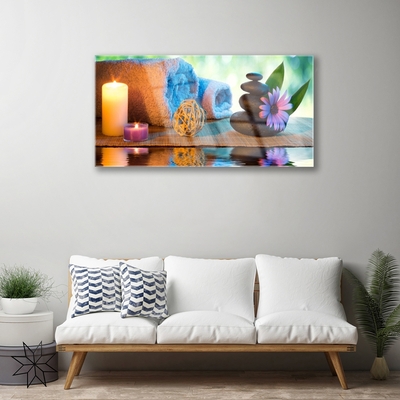 Quadro in vetro Candele con fiori termali