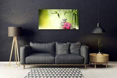 Quadro di vetro Pietre Zen con fiori di bambù