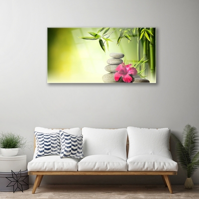 Quadro di vetro Pietre Zen con fiori di bambù