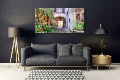 Quadro su vetro Vicolo Fiori Case Pianta