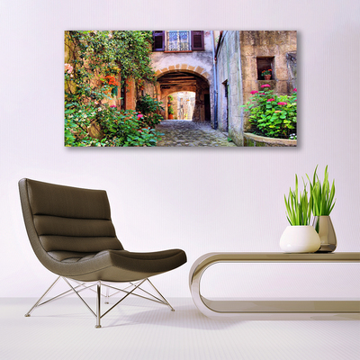 Quadro su vetro Vicolo Fiori Case Pianta