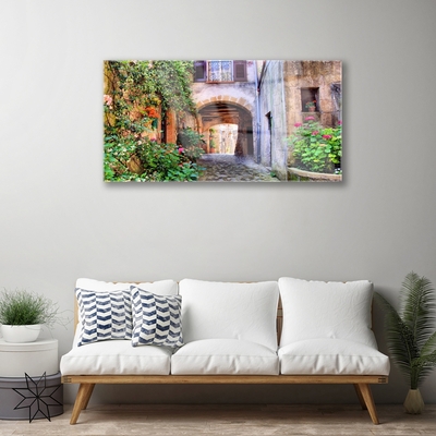 Quadro su vetro Vicolo Fiori Case Pianta