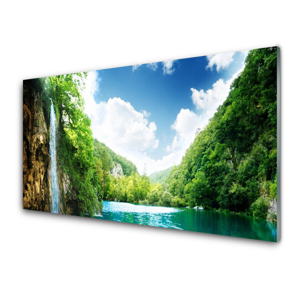 Quadro in vetro Montagna Foresta Lago Natura