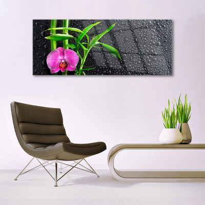 Quadro di vetro Gocce di fiori di bambù