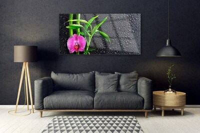 Quadro di vetro Gocce di fiori di bambù