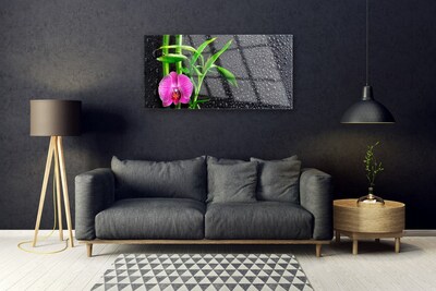 Quadro di vetro Gocce di fiori di bambù