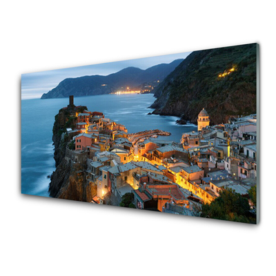 Quadro vetro Città di mare Montagne Paesaggio