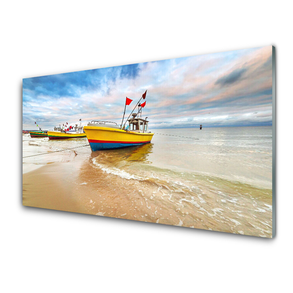 Quadro di vetro Barche Spiaggia Mare Paesaggio